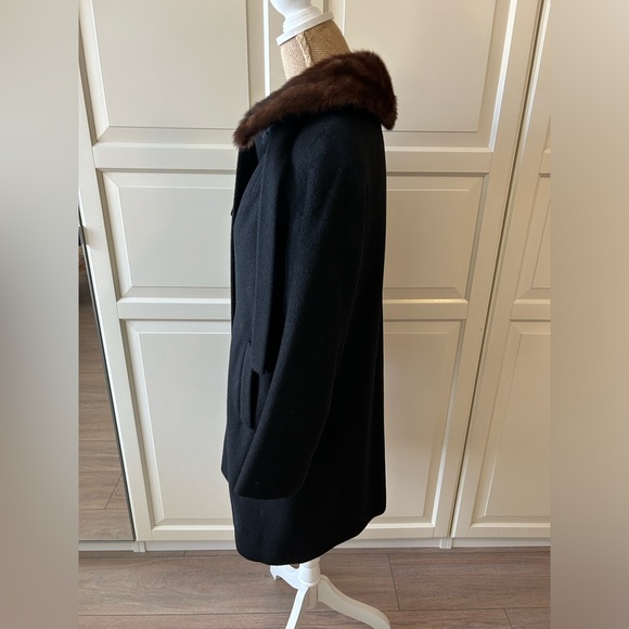 Rothmoor Vintage Black Cashmere Coat with Brown Mink Collar Size S/M - Picture 2 of 15